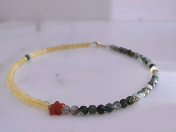 Amber & Moss Agate Beaded Choker