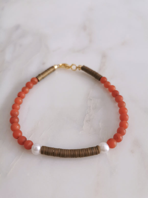 Gold & Red, Matt Nanhong Agate Beaded Bracelet