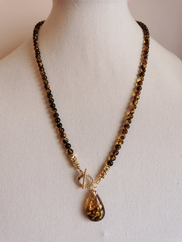 Flower Amber Matinee Necklace