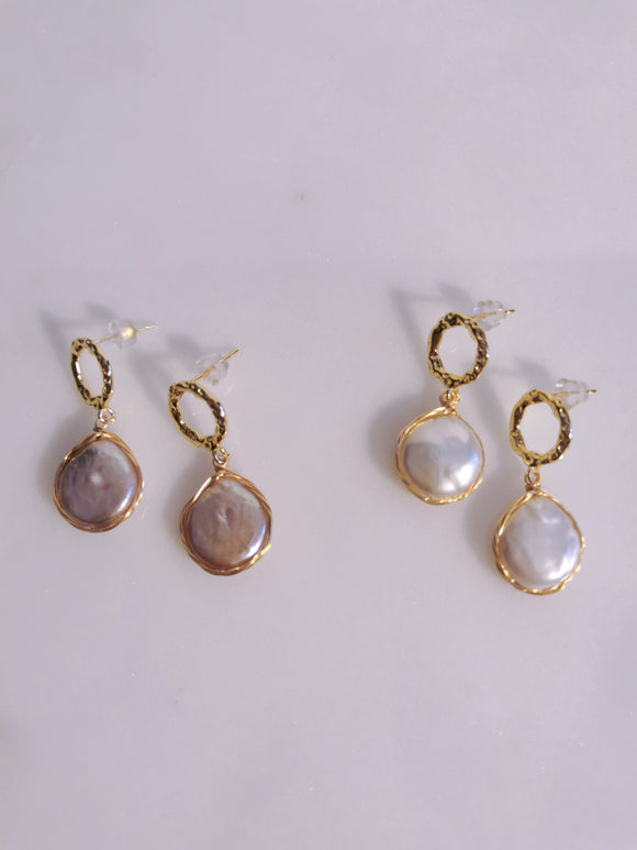 Hollowed Out Baroque Pearl Dangle Stud Earrings