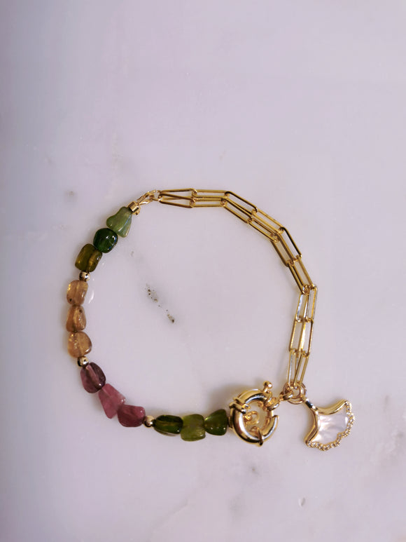 Tumbled Tourmaline and Chain Bracelet