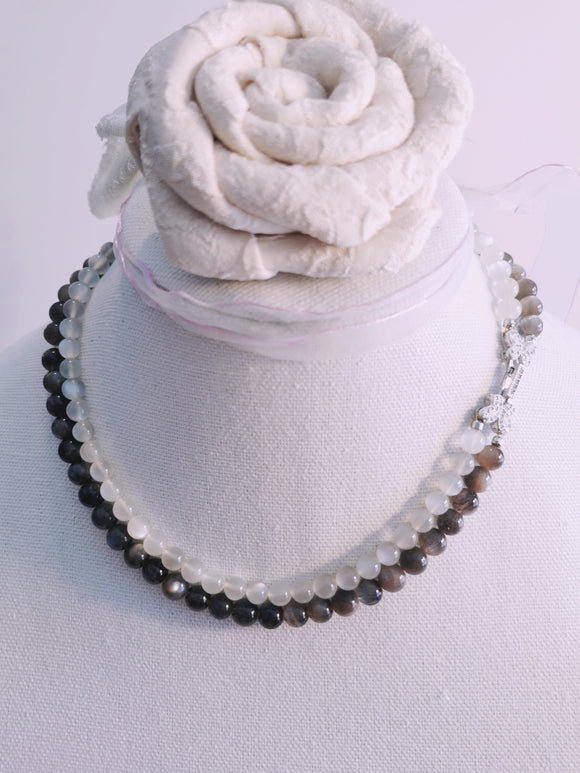 Black & White Moonstone Double Strand Necklace