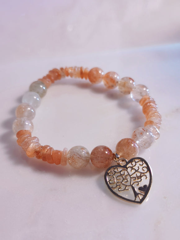 Arusha Sunstone Beaded & Tumbled Sunstone Bracelet