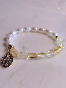 Citrine & Pearl Rice Beaded Bracelet