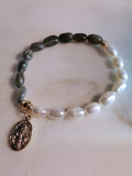 Black Moonstone & Pearl Rice Beaded Bracelet