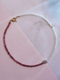 Faceted Pink Tourmaline & Pearl 3mm Beaded Choker