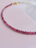 Faceted Pink Tourmaline & Pearl 3mm Beaded Choker