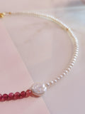 Faceted Pink Tourmaline & Pearl 3mm Beaded Choker