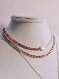 Faceted Pink Tourmaline & Pearl 3mm Beaded Choker