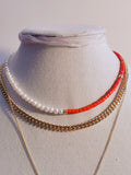 Red Coral & Pearl Tiny Beaded Choker (6mm)