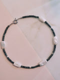 Snowflake Obsidian & Baroque Pearl Tiny Beaded Choker