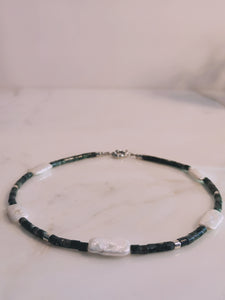 Snowflake Obsidian & Baroque Pearl Tiny Beaded Choker