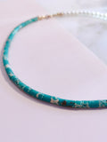 Ocean Jasper & Pearl Tiny Beaded Chain Choker