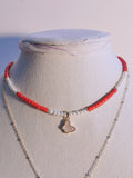 Red Coral & Pearl Tiny Beaded Choker (4mm)