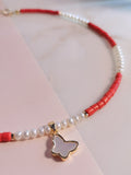 Red Coral & Pearl Tiny Beaded Choker (4mm)