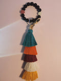 Lava Rock Bead Bracelet with Colorful Boho Tassels Keychain