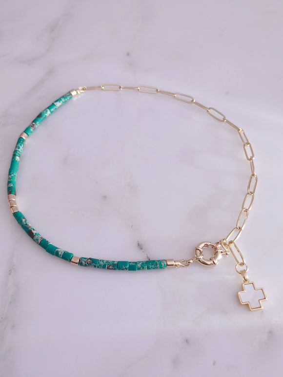 Ocean Jasper Tiny Beaded Chain Choker