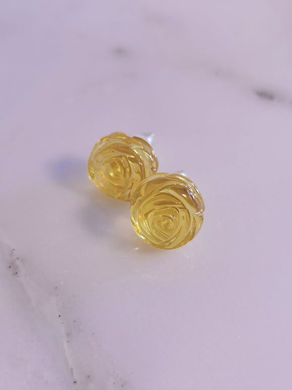 Natural Amber (Honey) Rose Stud Earrings