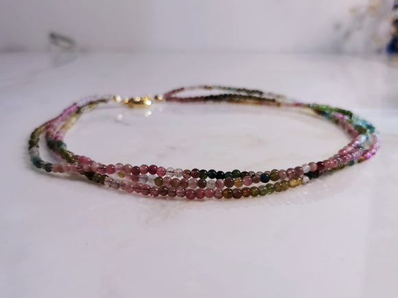 Tourmaline 3mm Triple String Choker Necklace